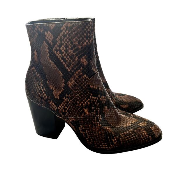 ZARA Women's 8 Brown Snake Print Python Ankle Zip Booties Mob Wife Casual Wear - Picture 2 of 5
